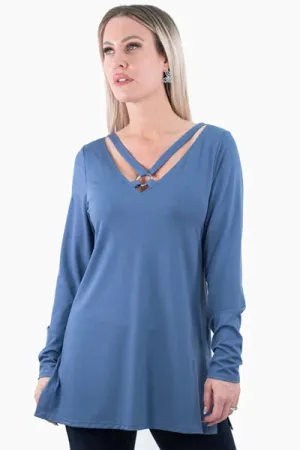 Denim Blue V Neck Tunic