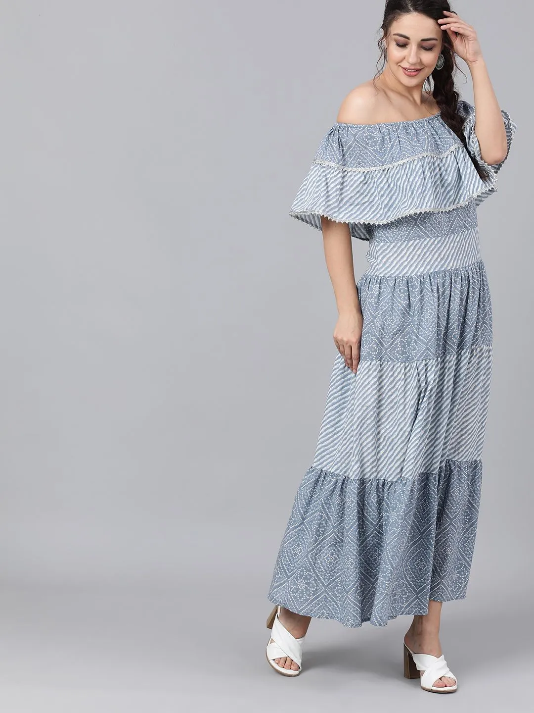 DRESS - Dusty Blue Leheria Tiered Maxi