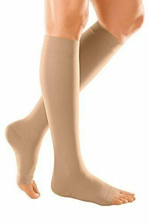 Duomed Soft Class 1 Below Knee Compression Stockings Open Toe Sand Medium