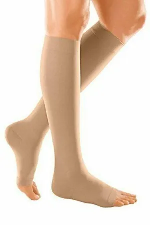 Duomed Soft Class 2 Below Knee Compression Stockings Open Toe Sand S