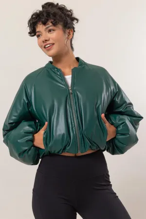 DZ24E970-Leather Puffer Bomber Jacket