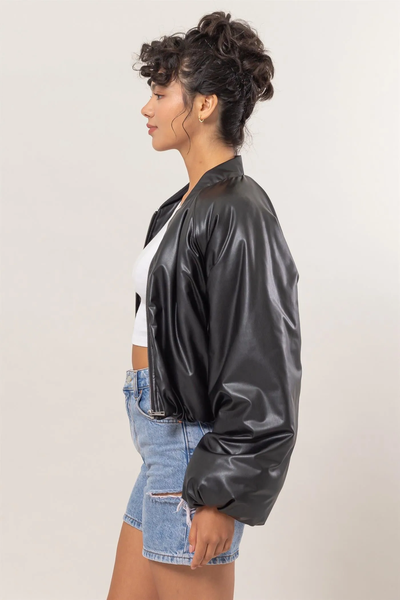 DZ24E970-Leather Puffer Bomber Jacket