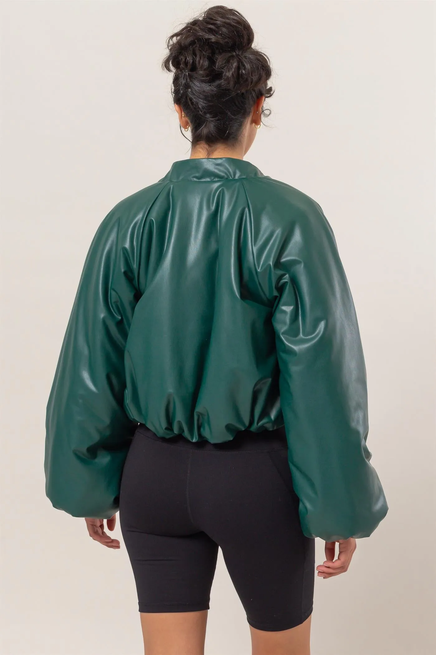 DZ24E970-Leather Puffer Bomber Jacket