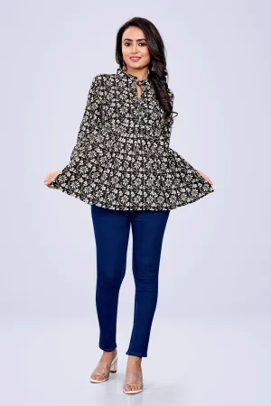 Ekisha's women printed black cotton tunic top short kurti