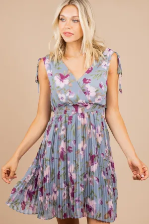 Elegant Affair Dusty Blue Floral Dress