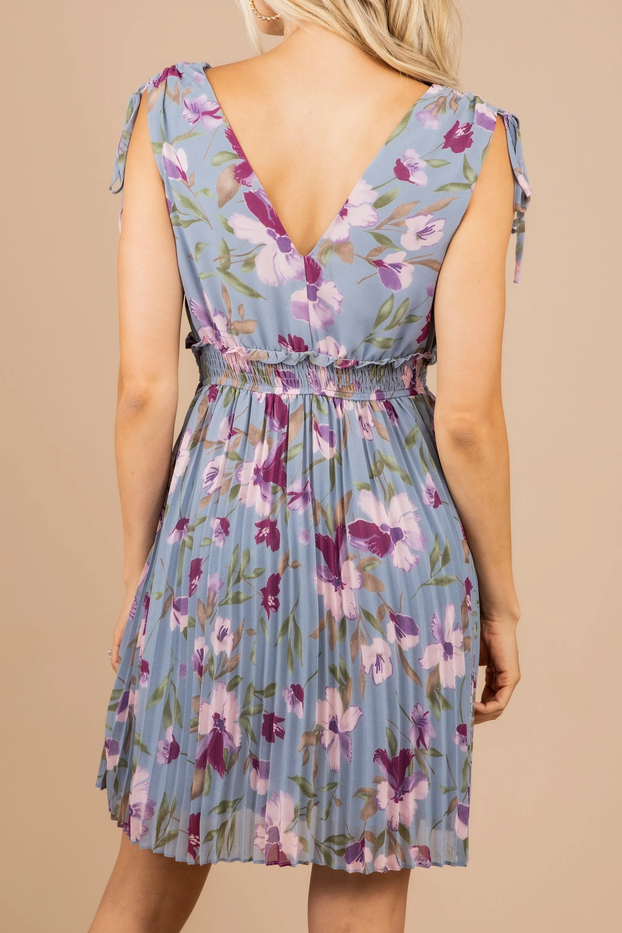 Elegant Affair Dusty Blue Floral Dress