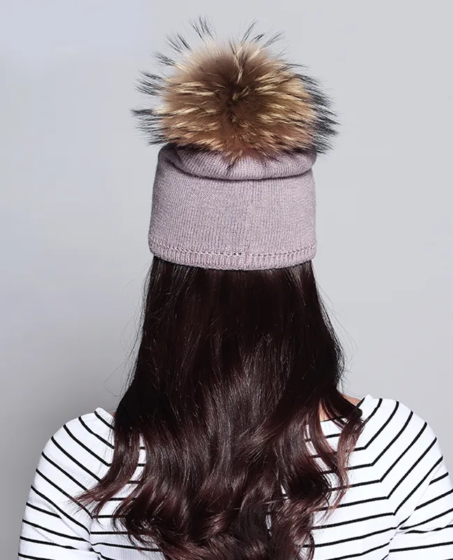 Elegant Raccoon Fur Double Layer Beanie