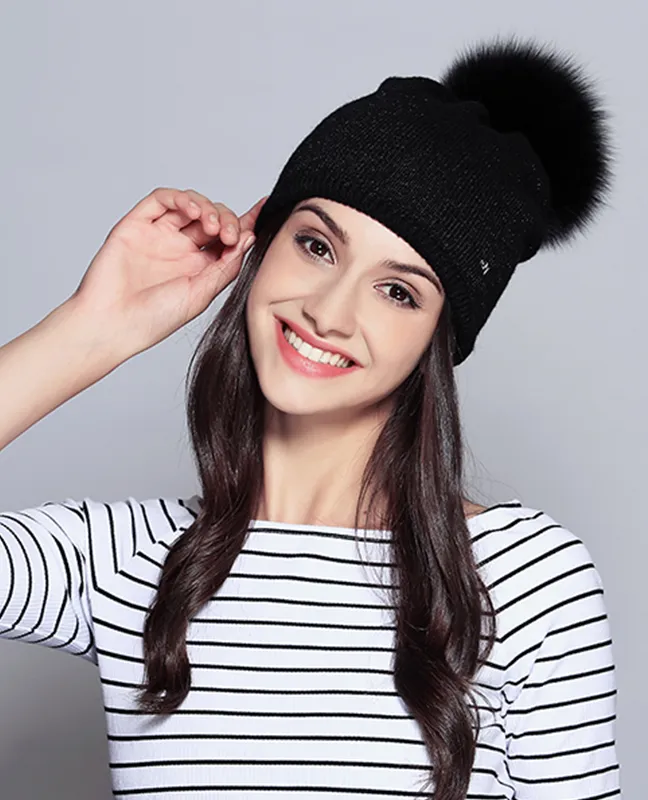 Elegant Raccoon Fur Double Layer Beanie