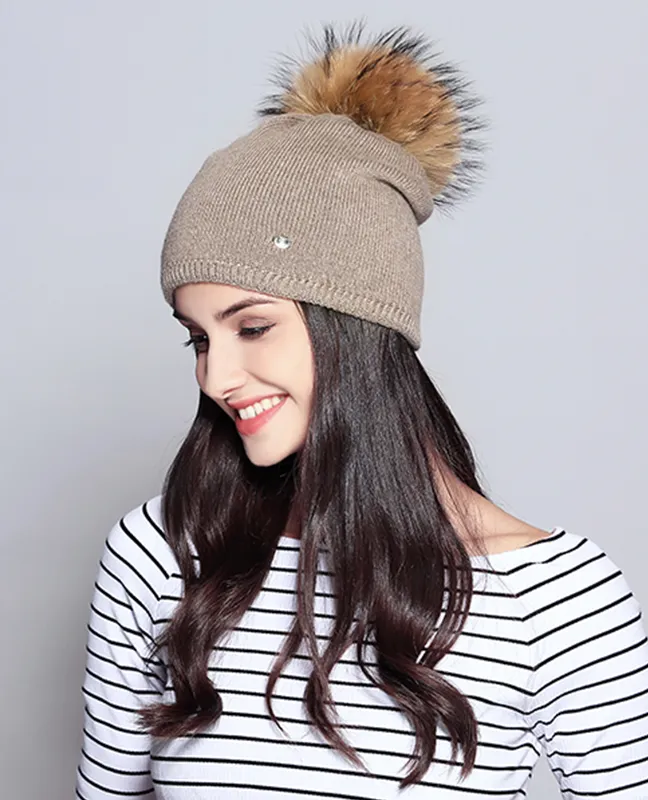 Elegant Raccoon Fur Double Layer Beanie