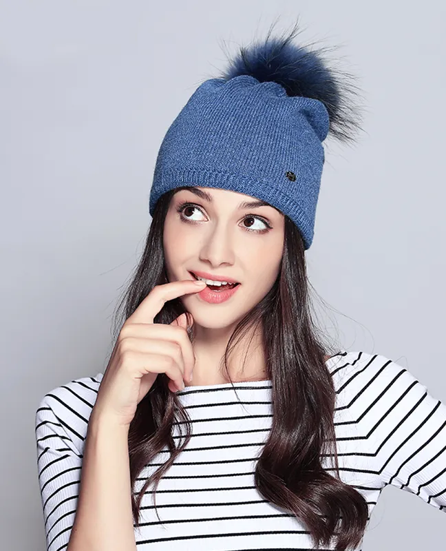 Elegant Raccoon Fur Double Layer Beanie