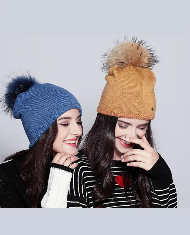 Elegant Raccoon Fur Double Layer Beanie