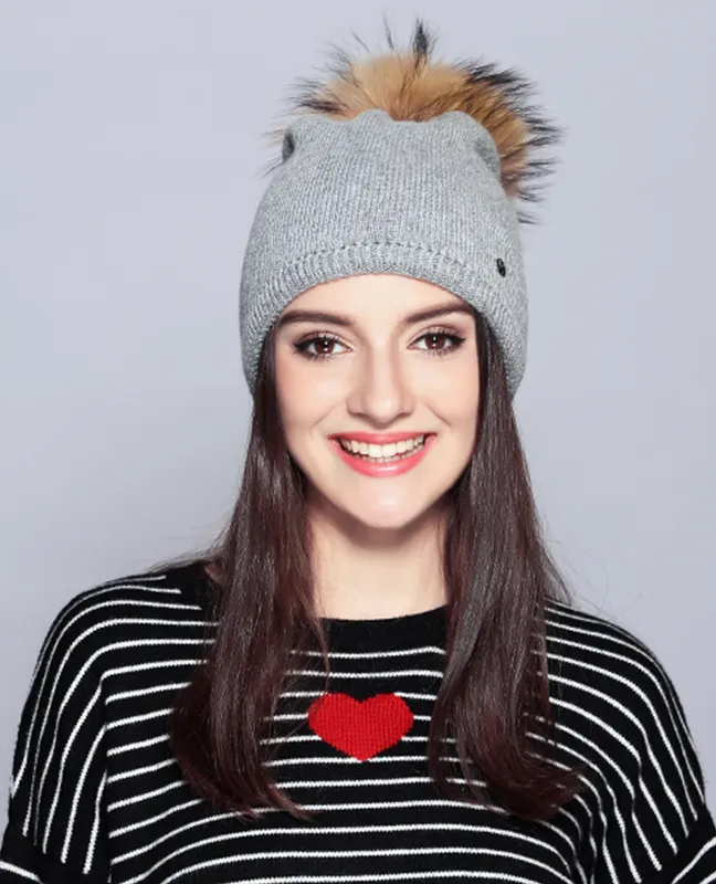 Elegant Raccoon Fur Double Layer Beanie