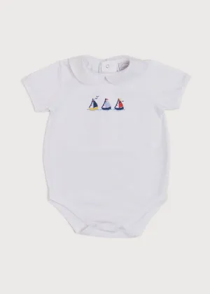 Embroidered Boat Motif Peter Pan Collar Bodysuit in White (3mths-2yrs)