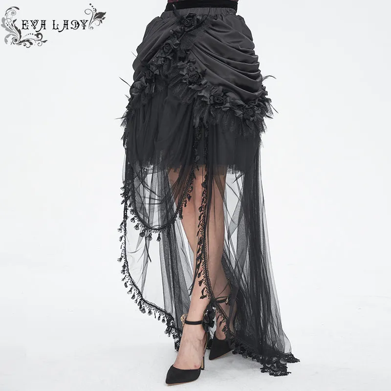 ESKT049 Gothic matte satin pleated soft mesh women long skirt