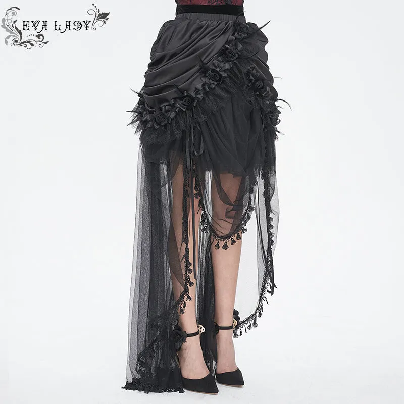 ESKT049 Gothic matte satin pleated soft mesh women long skirt