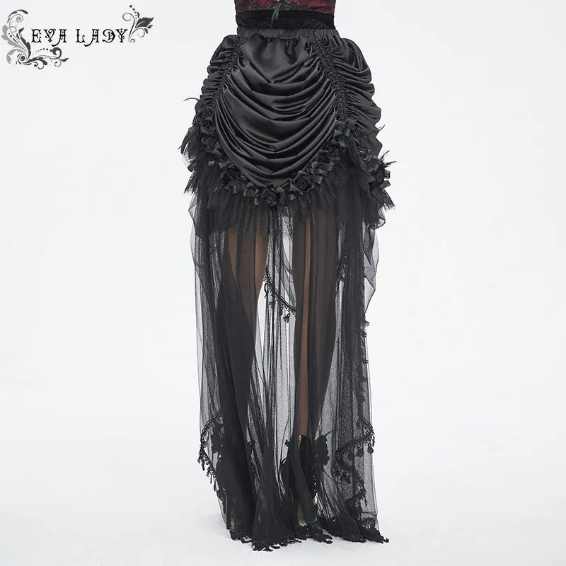 ESKT049 Gothic matte satin pleated soft mesh women long skirt