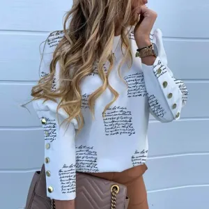 Fashion Women Long Sleeve Chain Pineapple Print Button Tops