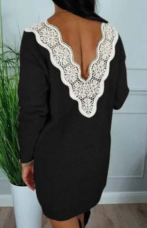 FashionSierra - Deep V Back Long Sleeve Women Dress Bodycon Dress Sexy Dress Women Party Night Club Wear Lace Patchwork