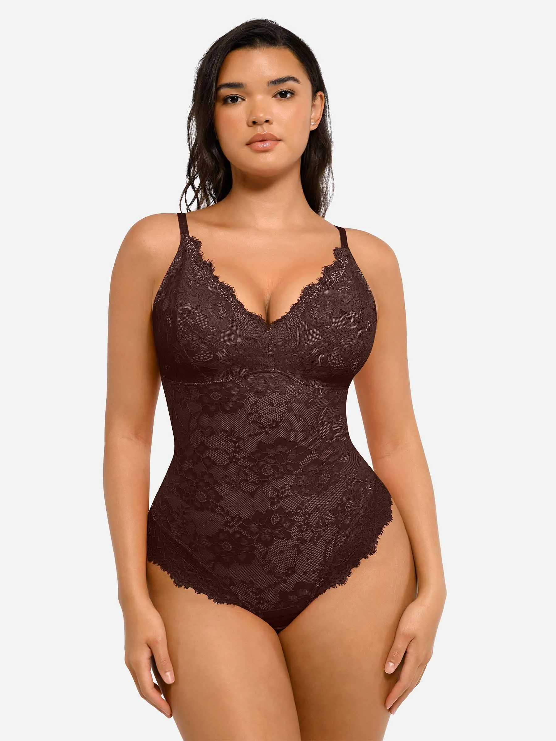 Feelingirl Lace V Neck Full Bodysuit