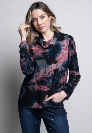 Floral Print Cowl Neck Top