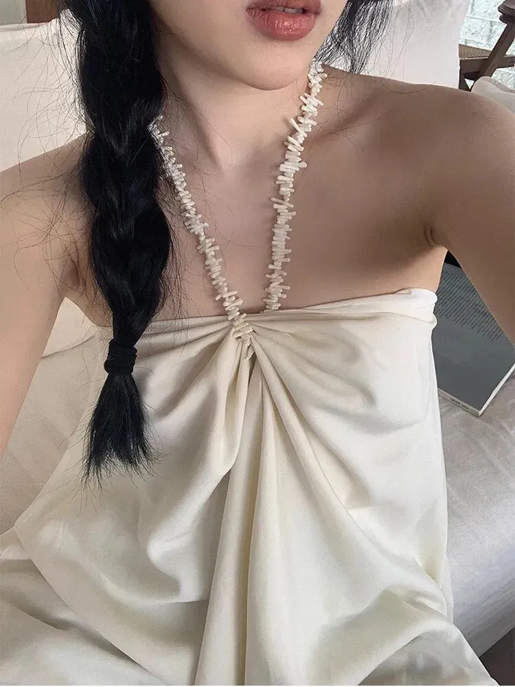 Folds Loose Tank Tops For Women Halter Sleeveless Off Shoulder Summer Sexy Minimalist Vest Female Fashion