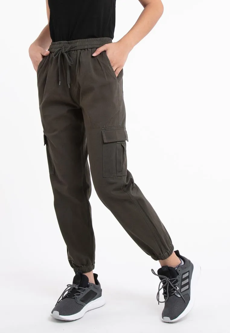 Forest Ladies Cotton Twill Elastic Waist Cargo Pants Women Jogger Long Pants | Seluar Cargo Perempuan  - 810442