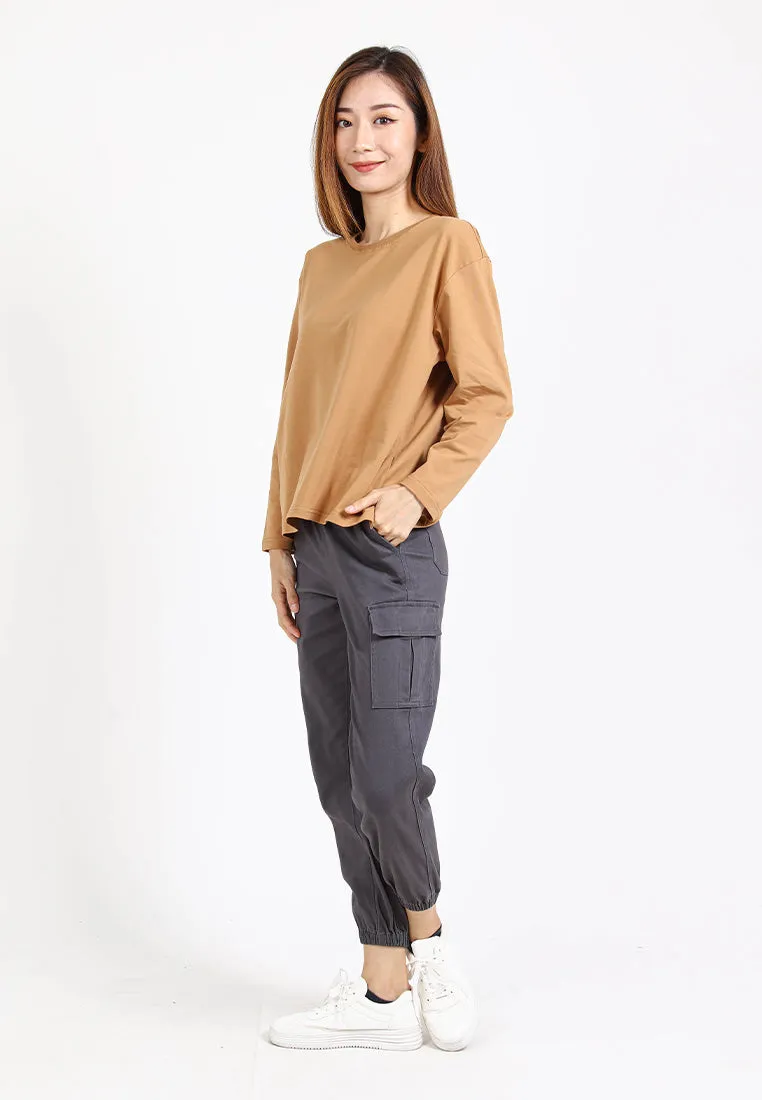 Forest Ladies Cotton Twill Elastic Waist Cargo Pants Women Jogger Long Pants | Seluar Cargo Perempuan  - 810442