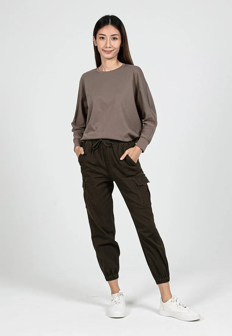 Forest Ladies Cotton Twill Elastic Waist Cargo Pants Women Jogger Long Pants | Seluar Cargo Perempuan  - 810442