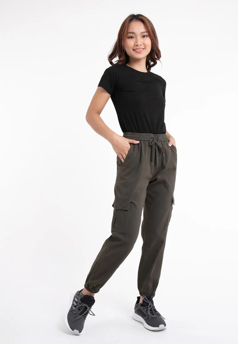 Forest Ladies Cotton Twill Elastic Waist Cargo Pants Women Jogger Long Pants | Seluar Cargo Perempuan  - 810442