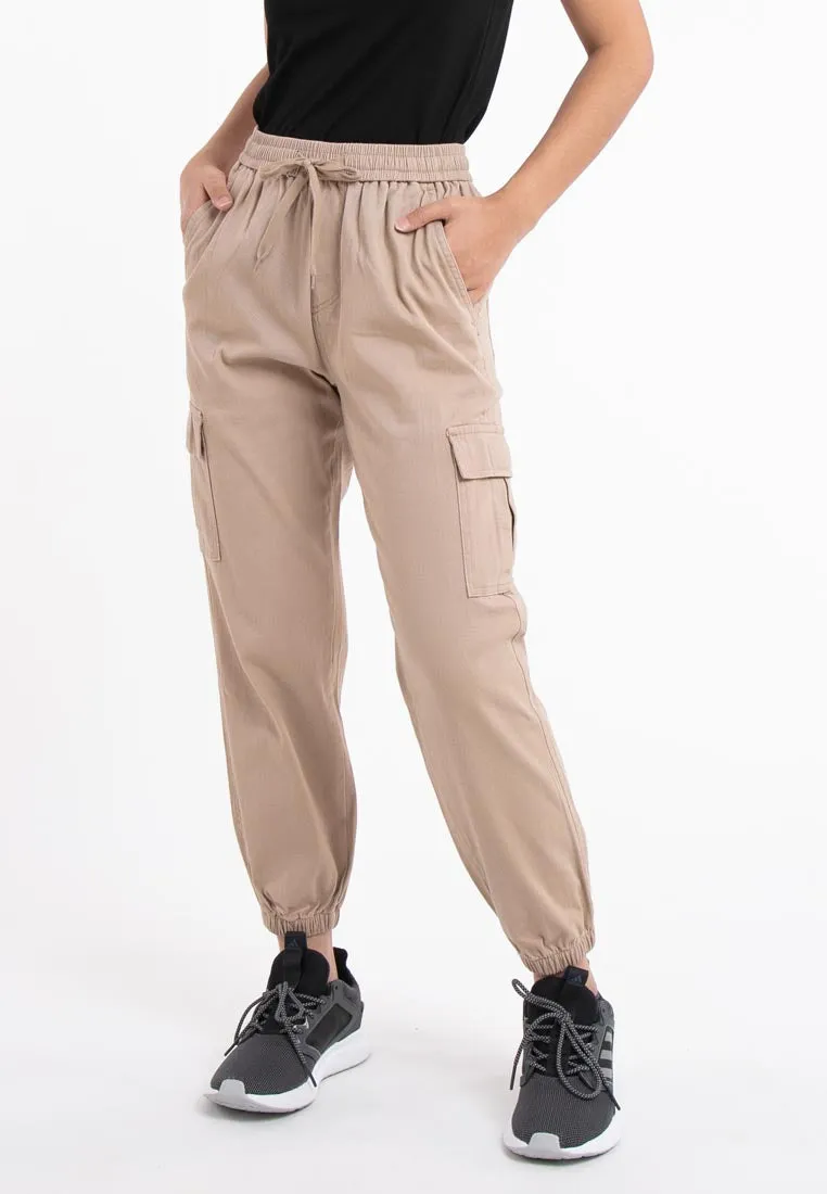 Forest Ladies Cotton Twill Elastic Waist Cargo Pants Women Jogger Long Pants | Seluar Cargo Perempuan  - 810442