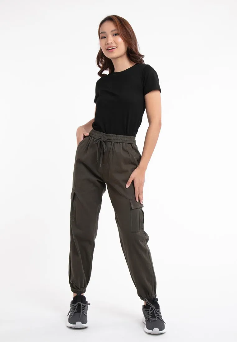 Forest Ladies Cotton Twill Elastic Waist Cargo Pants Women Jogger Long Pants | Seluar Cargo Perempuan  - 810442