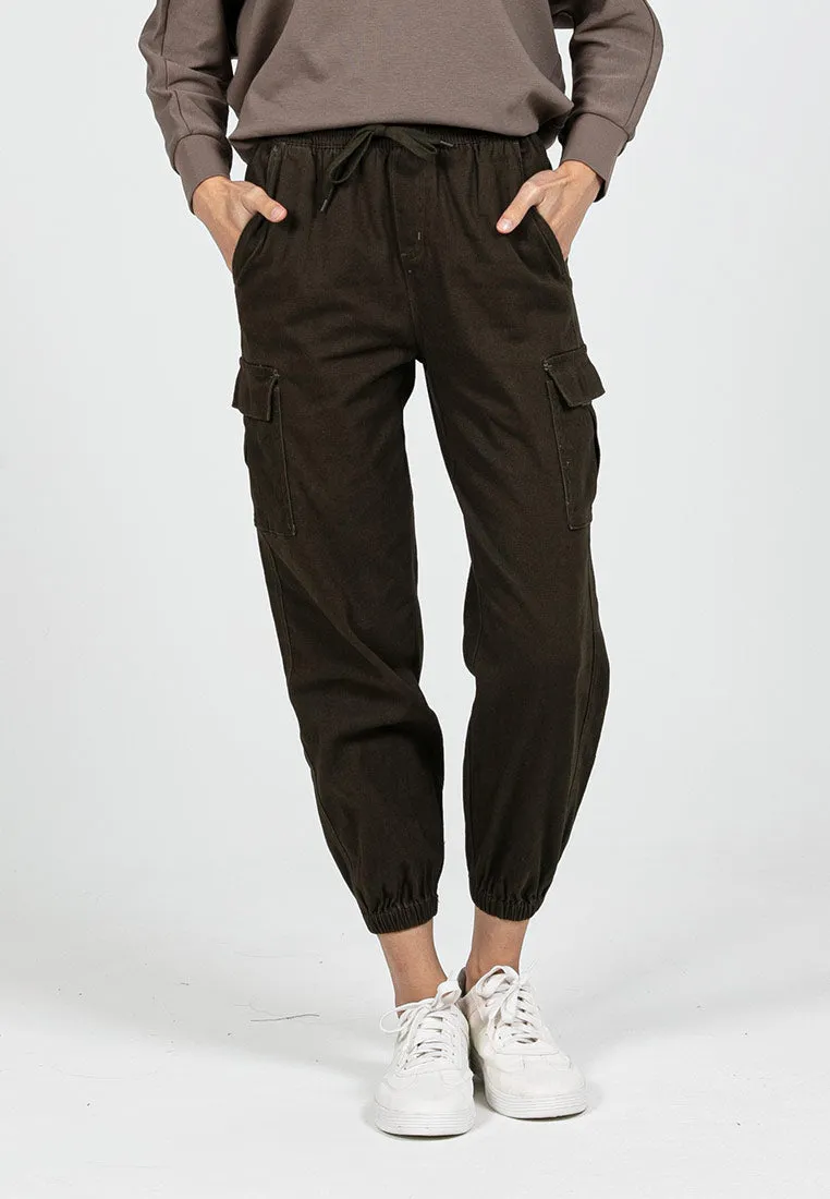 Forest Ladies Cotton Twill Elastic Waist Cargo Pants Women Jogger Long Pants | Seluar Cargo Perempuan  - 810442