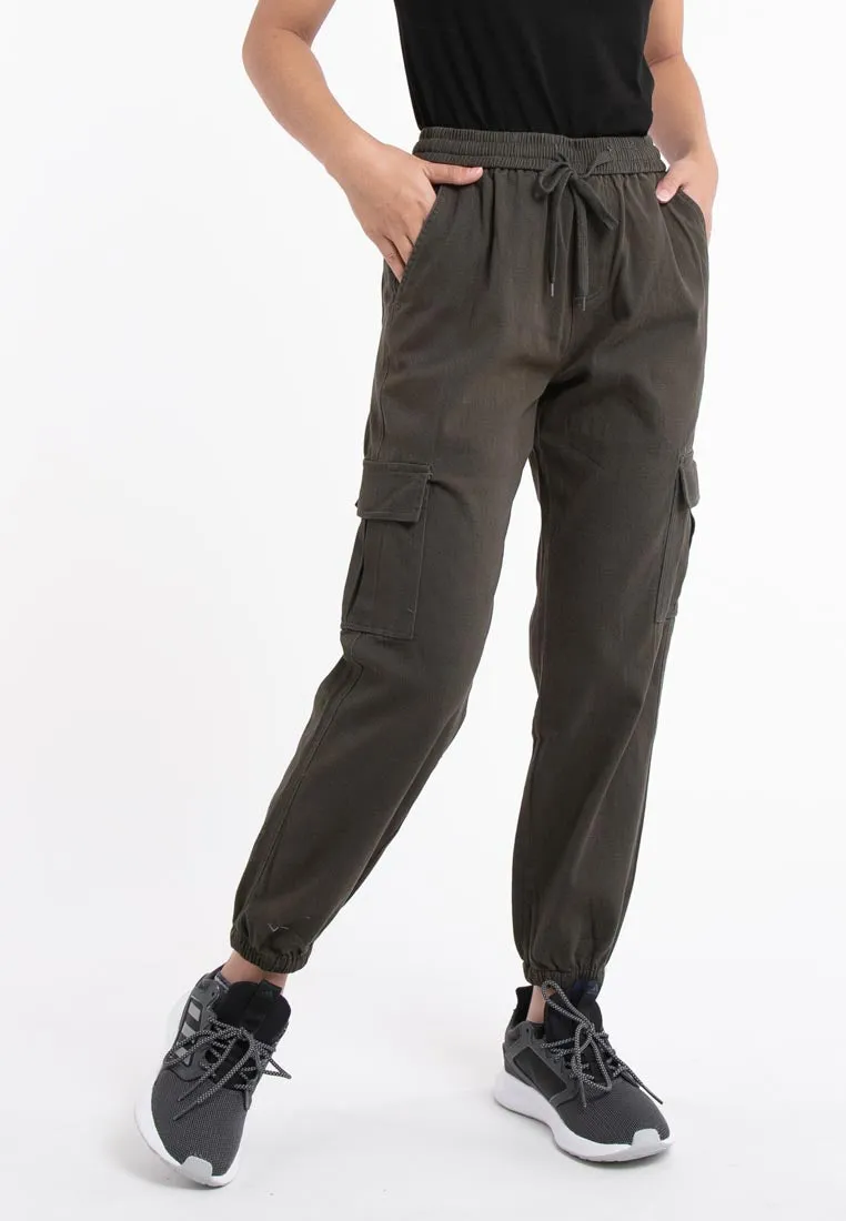 Forest Ladies Cotton Twill Elastic Waist Cargo Pants Women Jogger Long Pants | Seluar Cargo Perempuan  - 810442