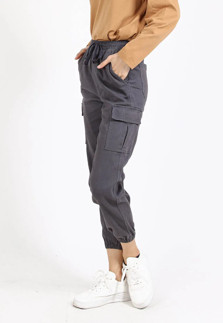 Forest Ladies Cotton Twill Elastic Waist Cargo Pants Women Jogger Long Pants | Seluar Cargo Perempuan  - 810442