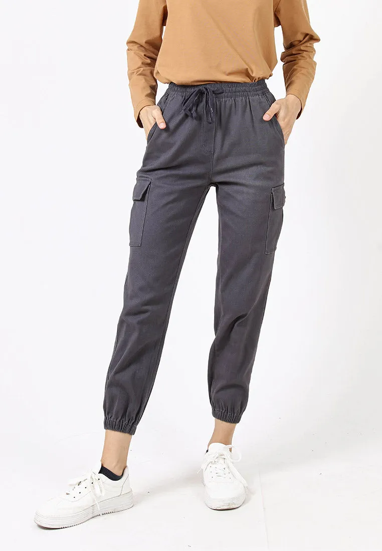 Forest Ladies Cotton Twill Elastic Waist Cargo Pants Women Jogger Long Pants | Seluar Cargo Perempuan  - 810442