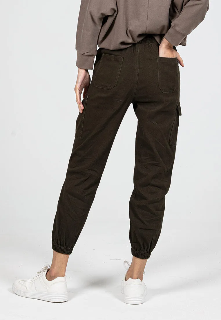 Forest Ladies Cotton Twill Elastic Waist Cargo Pants Women Jogger Long Pants | Seluar Cargo Perempuan  - 810442