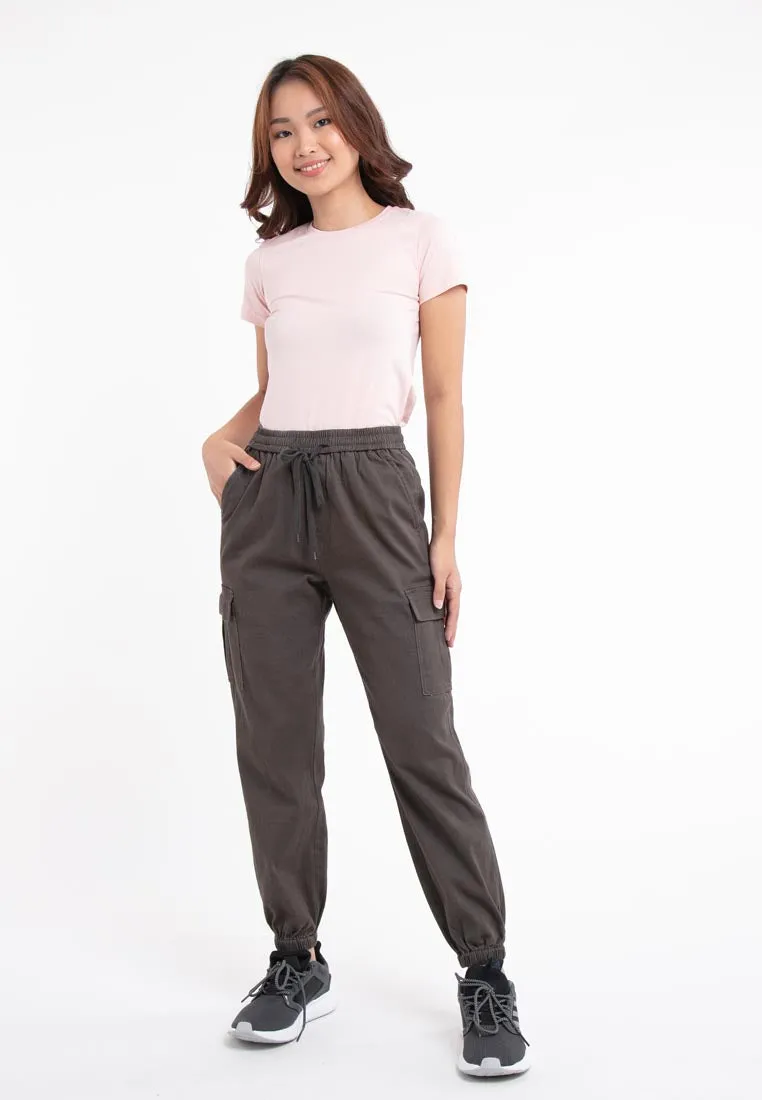 Forest Ladies Cotton Twill Elastic Waist Cargo Pants Women Jogger Long Pants | Seluar Cargo Perempuan  - 810442