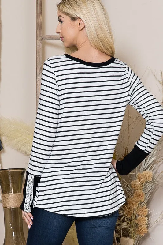 Front Twist Stripe Knit Top