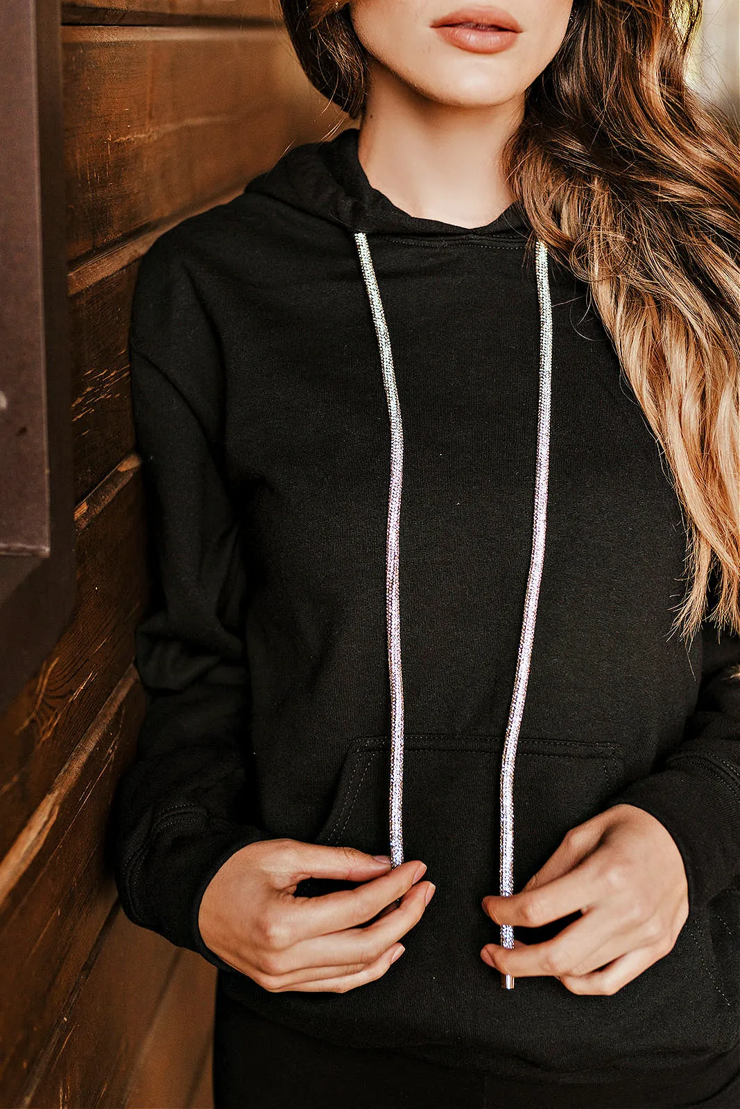 GB ORIGINAL!! Crystal Drawstring Sweatshirt in Black