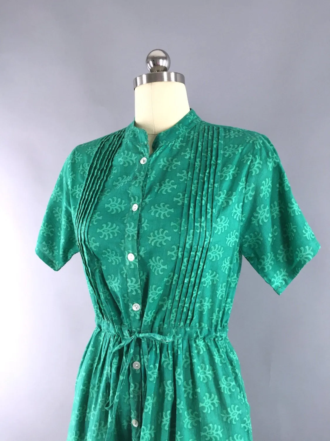 Green Block Print Indian Cotton Dress