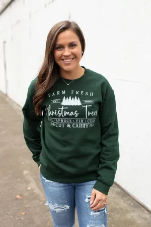 Green Farm Fresh Christmas Trees Crewneck Sweatshirt (Unisex SM-2X)