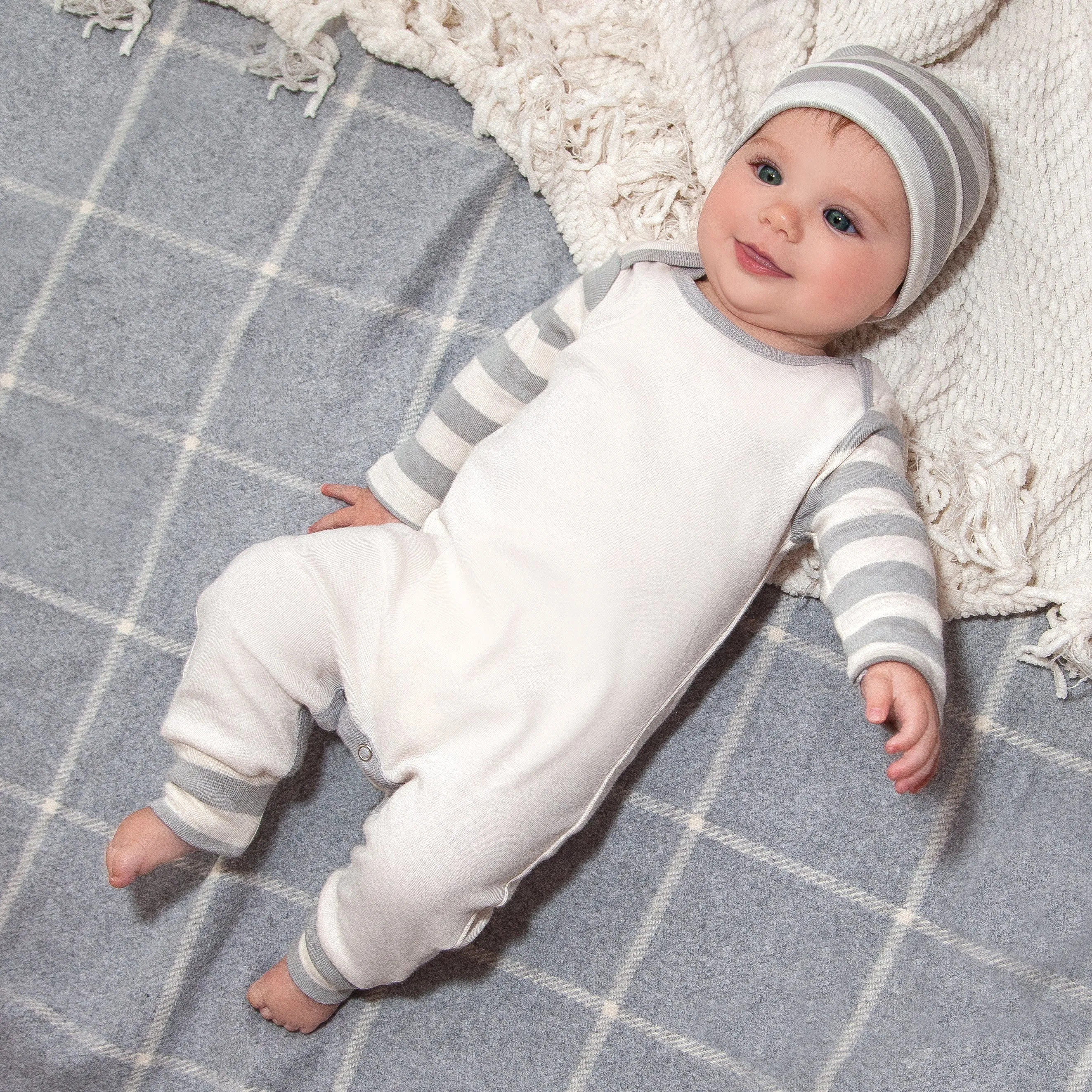 Grey Stripe Sleeve Romper