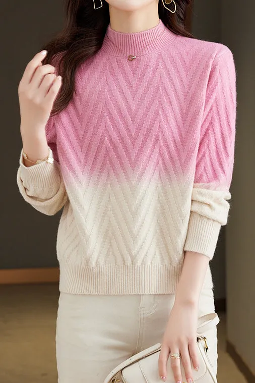 Half-high collar knitted base layer shirt with hidden pattern