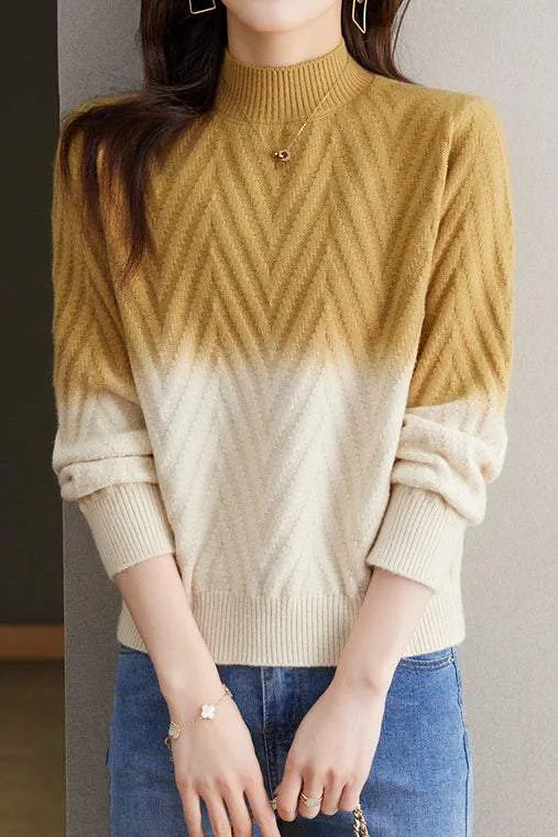 Half-high collar knitted base layer shirt with hidden pattern