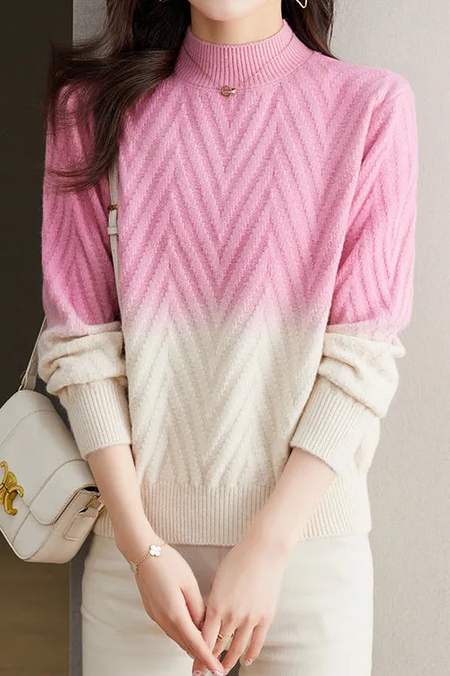 Half-high collar knitted base layer shirt with hidden pattern