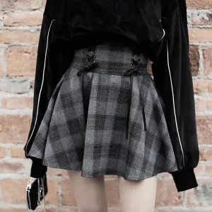 High Waist Plaid Lace Up Skirt