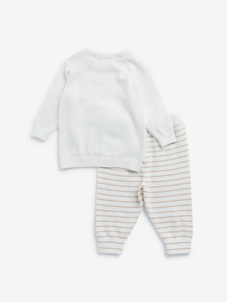 HOP Baby Off-White Bear Design Cotton Sweatshirt with Pants Set