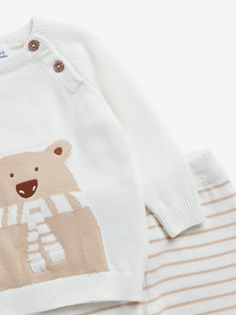 HOP Baby Off-White Bear Design Cotton Sweatshirt with Pants Set