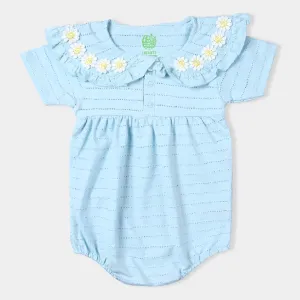 Infant Girls Jacquard Knitted Romper Rubber Badge-SKY BLUE