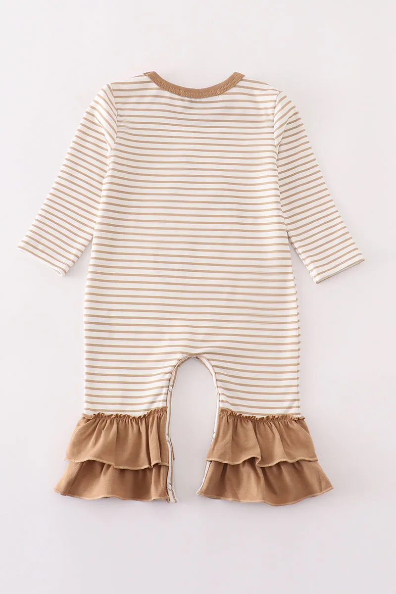 Khaki stripe pumpkin glitter girl romper